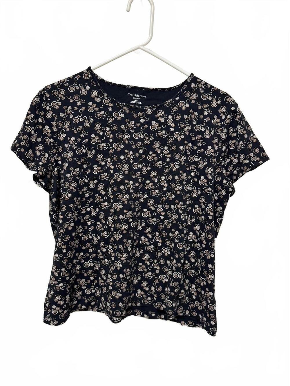 Croft & Barrow Womens Top Crewneck Short Sleeve 100% Pima Cotton XL Black Beige